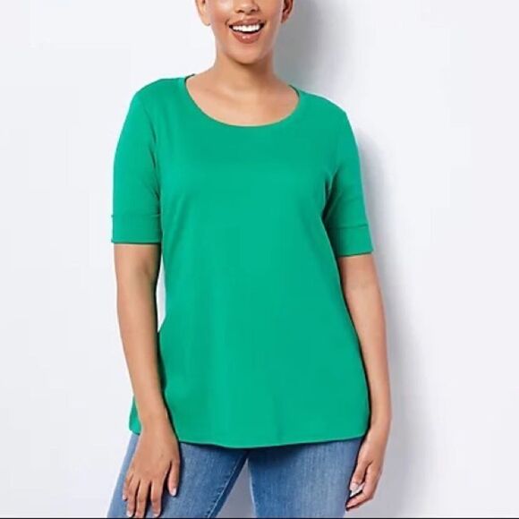 Isaac Mizrahi Live! Essential Pima Cotton Scoop Neck Top - Picture 1 of 2